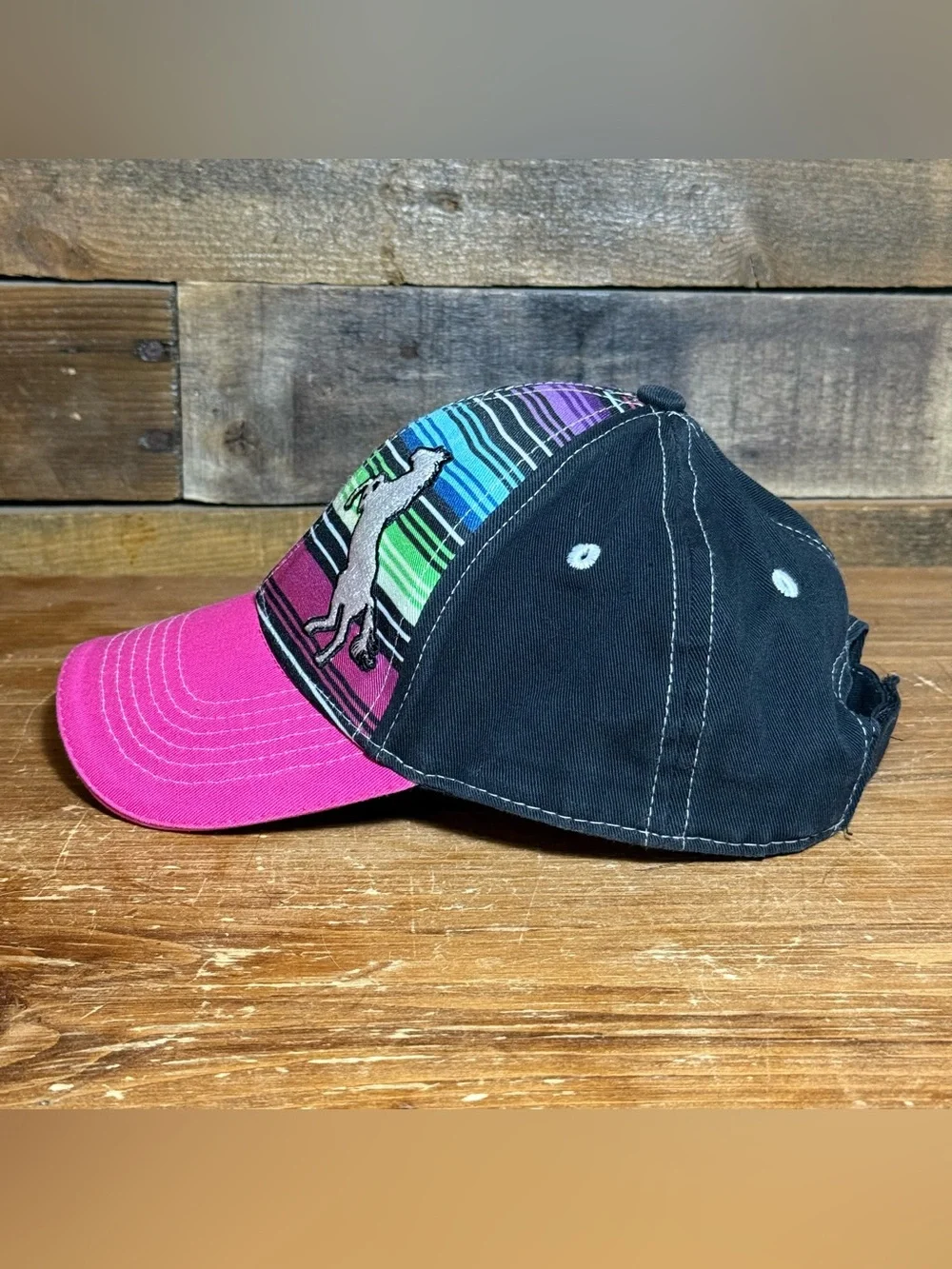Kids Pink Brim Striped Horse Patch Baseball Cap
